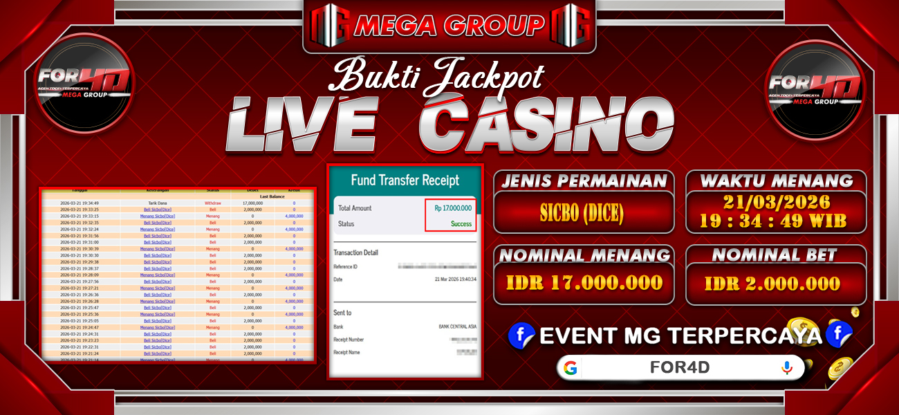 Bukti JP situs For4D hari Sabtu, 21 Maret 2026